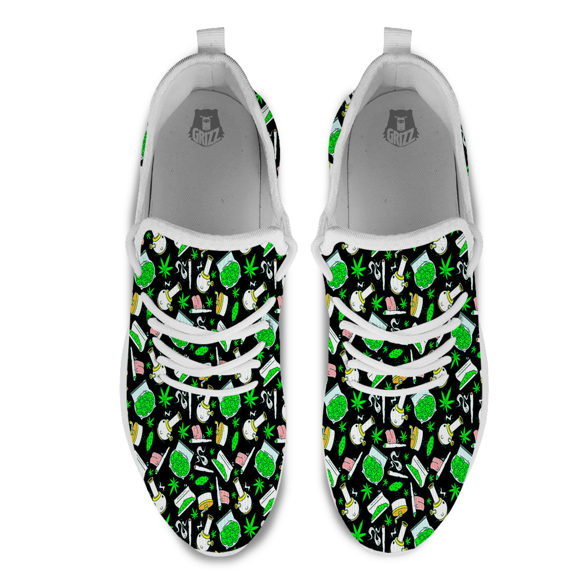 Smoke Weed Green Neon Print Pattern White Athletic Shoes-grizzshop
