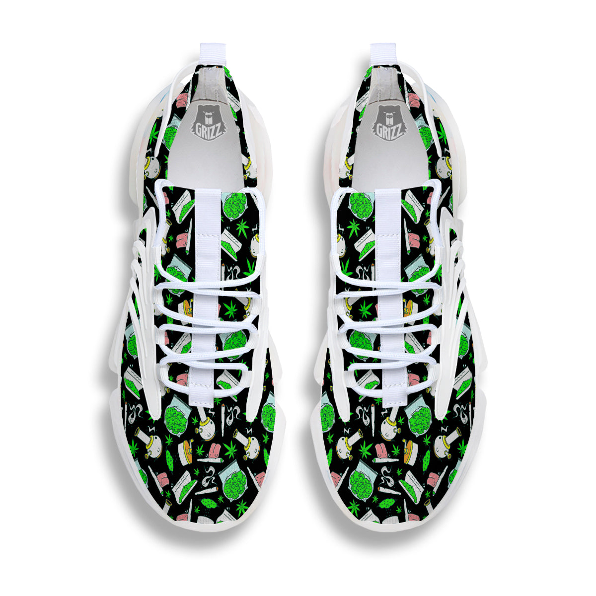 Smoke Weed Green Neon Print Pattern White Gym Shoes-grizzshop