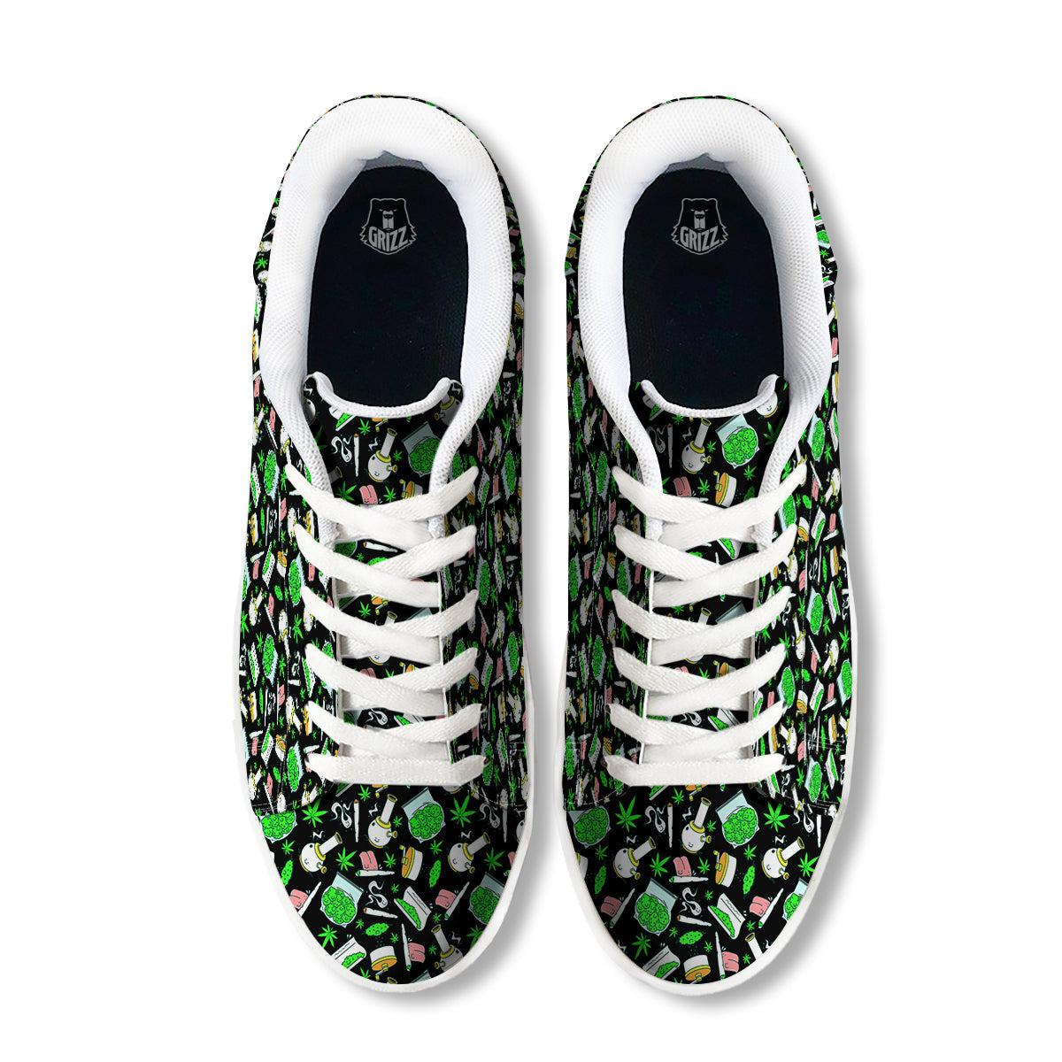 Smoke Weed Green Neon Print Pattern White Low Top Sneakers-grizzshop