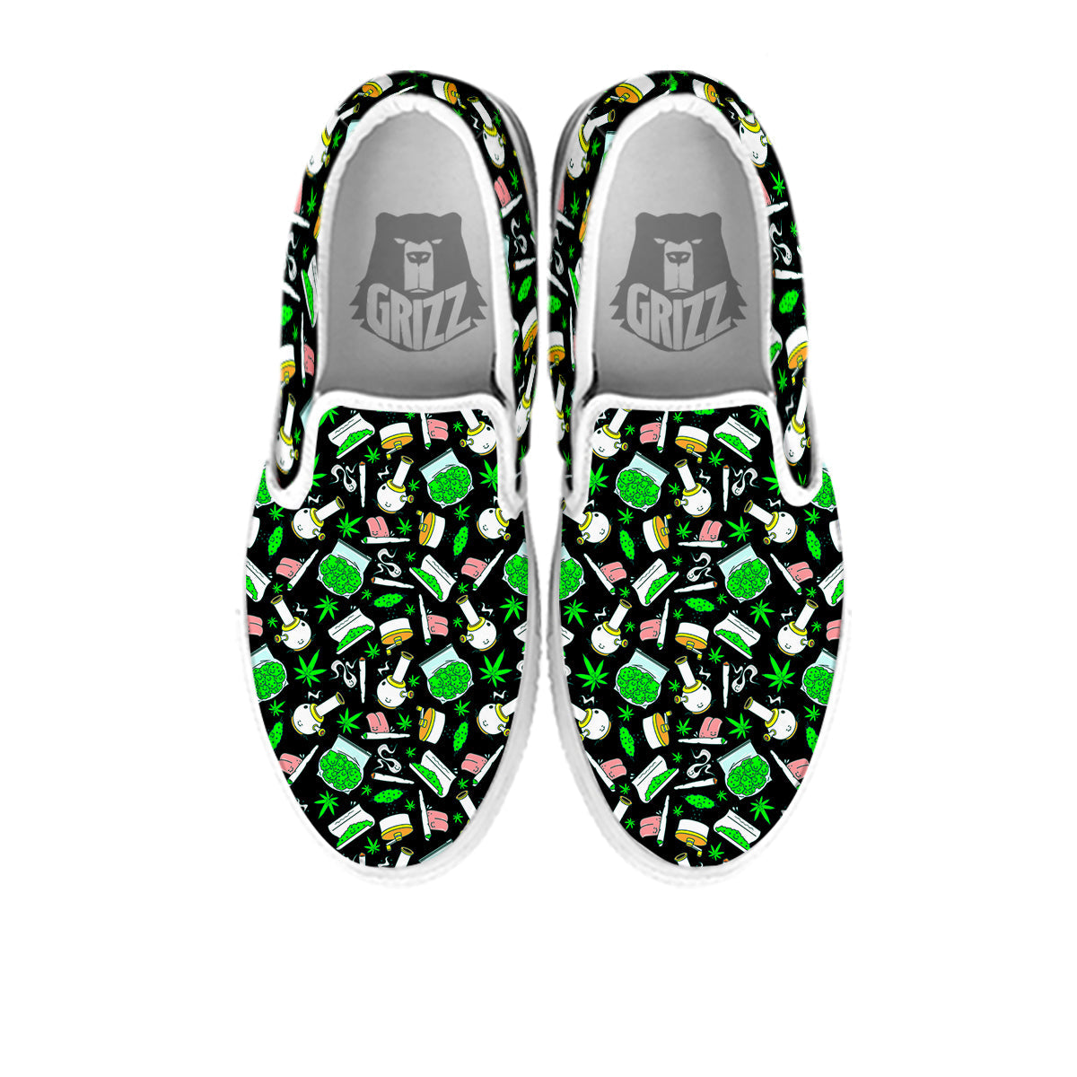 Smoke Weed Green Neon Print Pattern White Slip On Shoes-grizzshop