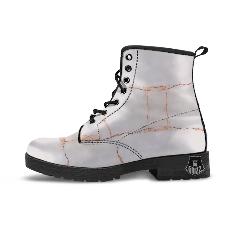 Smooth Marble White Brown Print Pattern Leather Boots-grizzshop