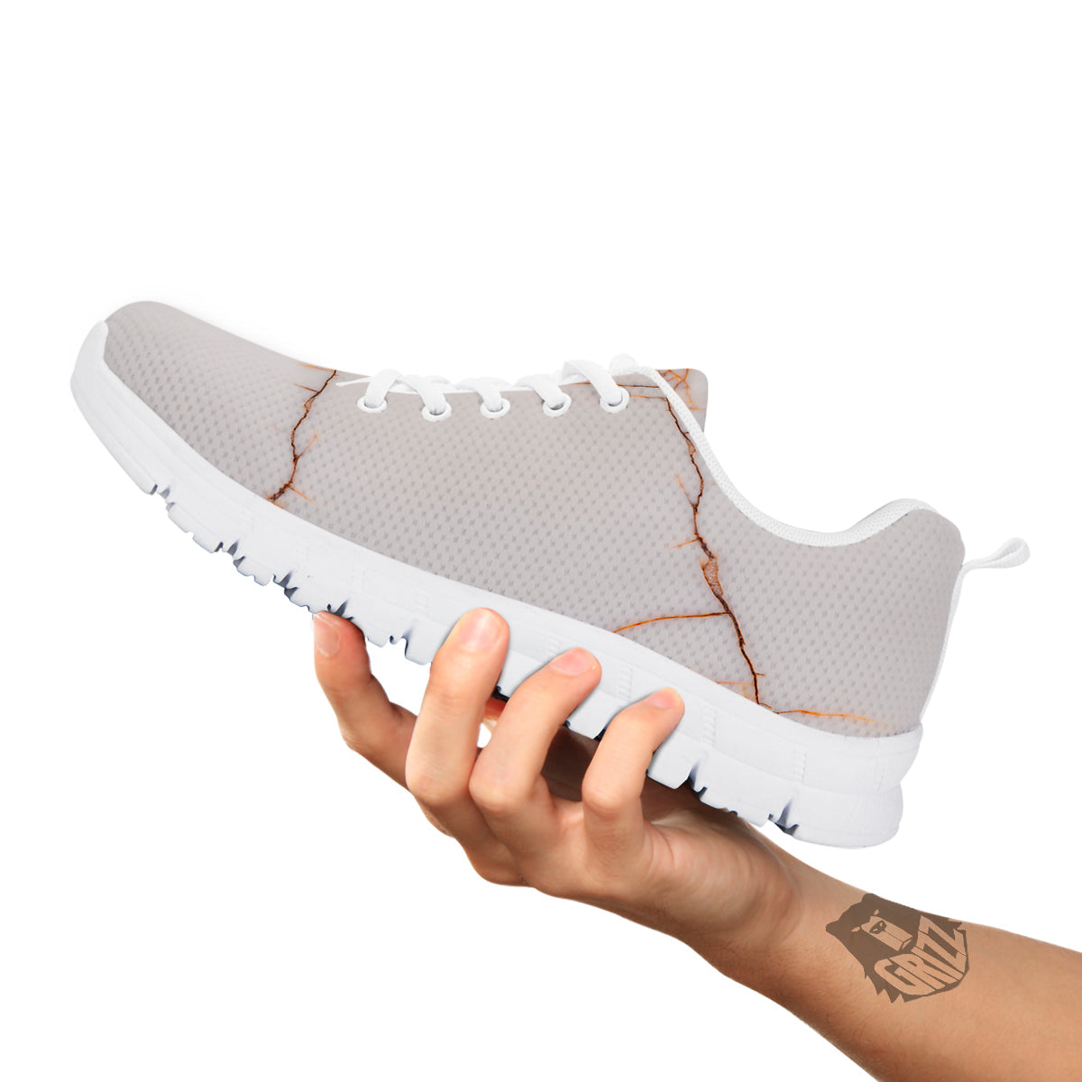 Smooth Marble White Brown Print Pattern White Sneaker-grizzshop