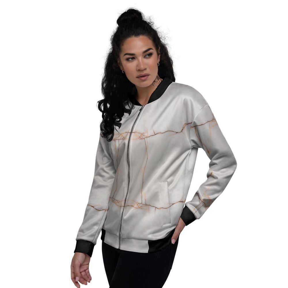 Smooth Marble White Brown Print Pattern Women's Bomber Jacket-grizzshop