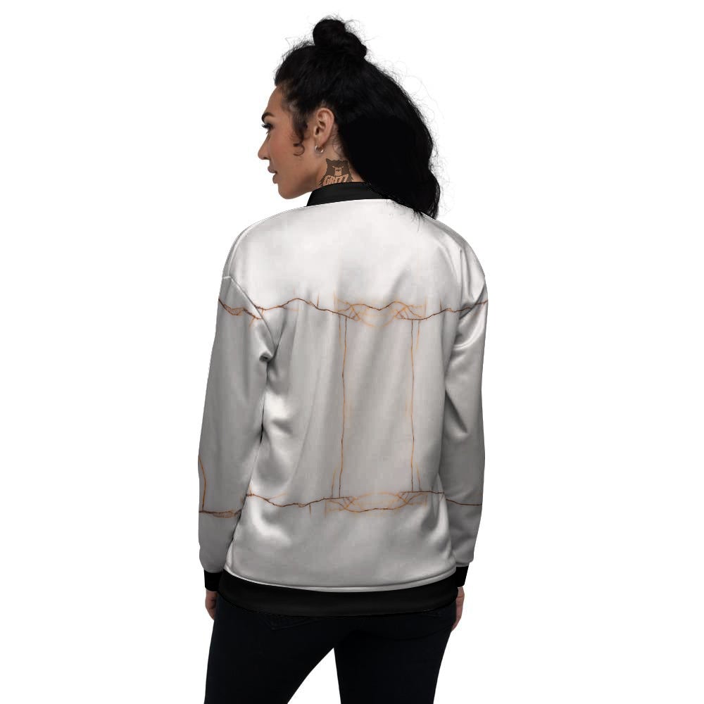 Smooth Marble White Brown Print Pattern Women's Bomber Jacket-grizzshop