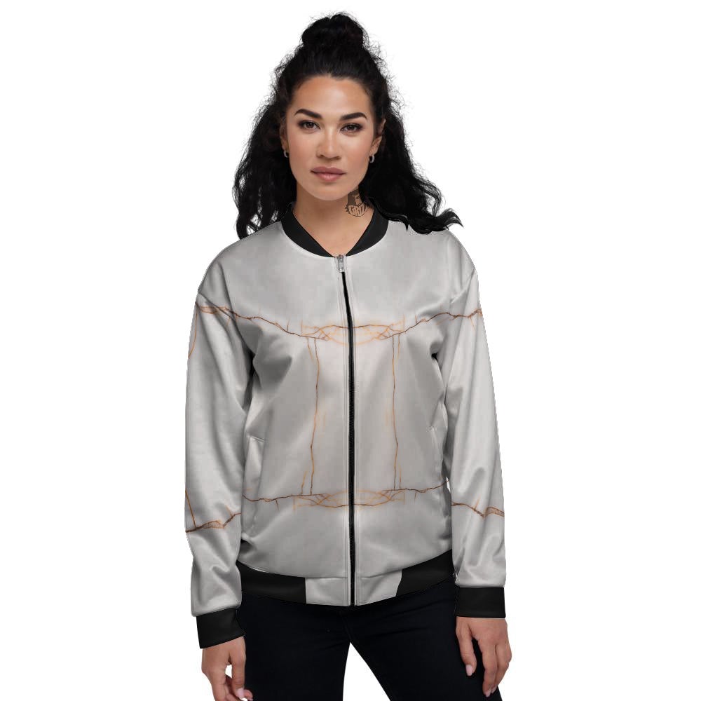 Smooth Marble White Brown Print Pattern Women's Bomber Jacket-grizzshop
