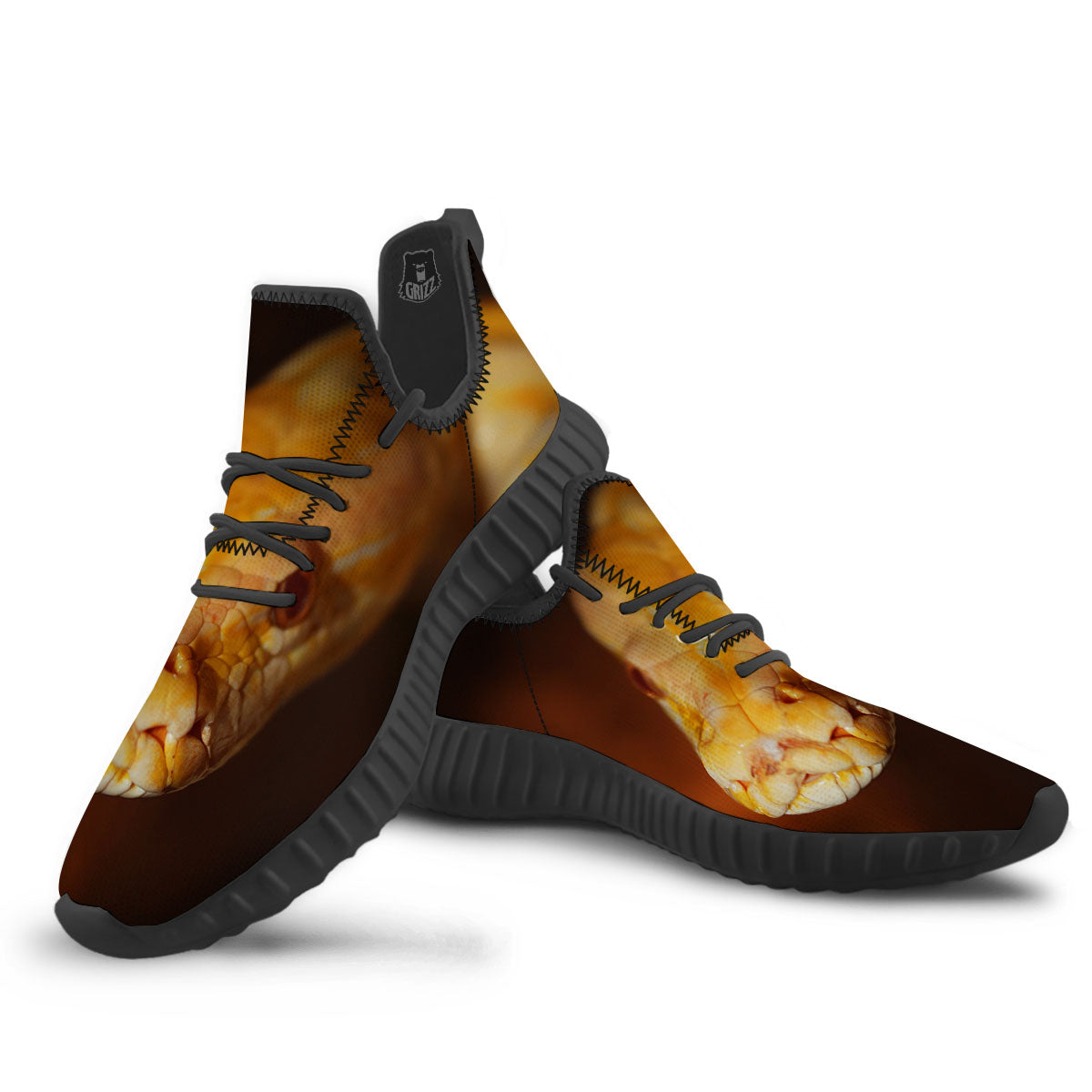Snake Albino Print Black Walking Shoes-grizzshop