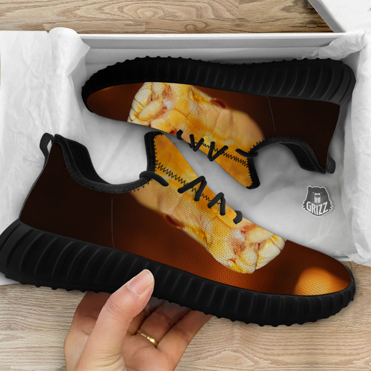 Snake Albino Print Black Walking Shoes-grizzshop