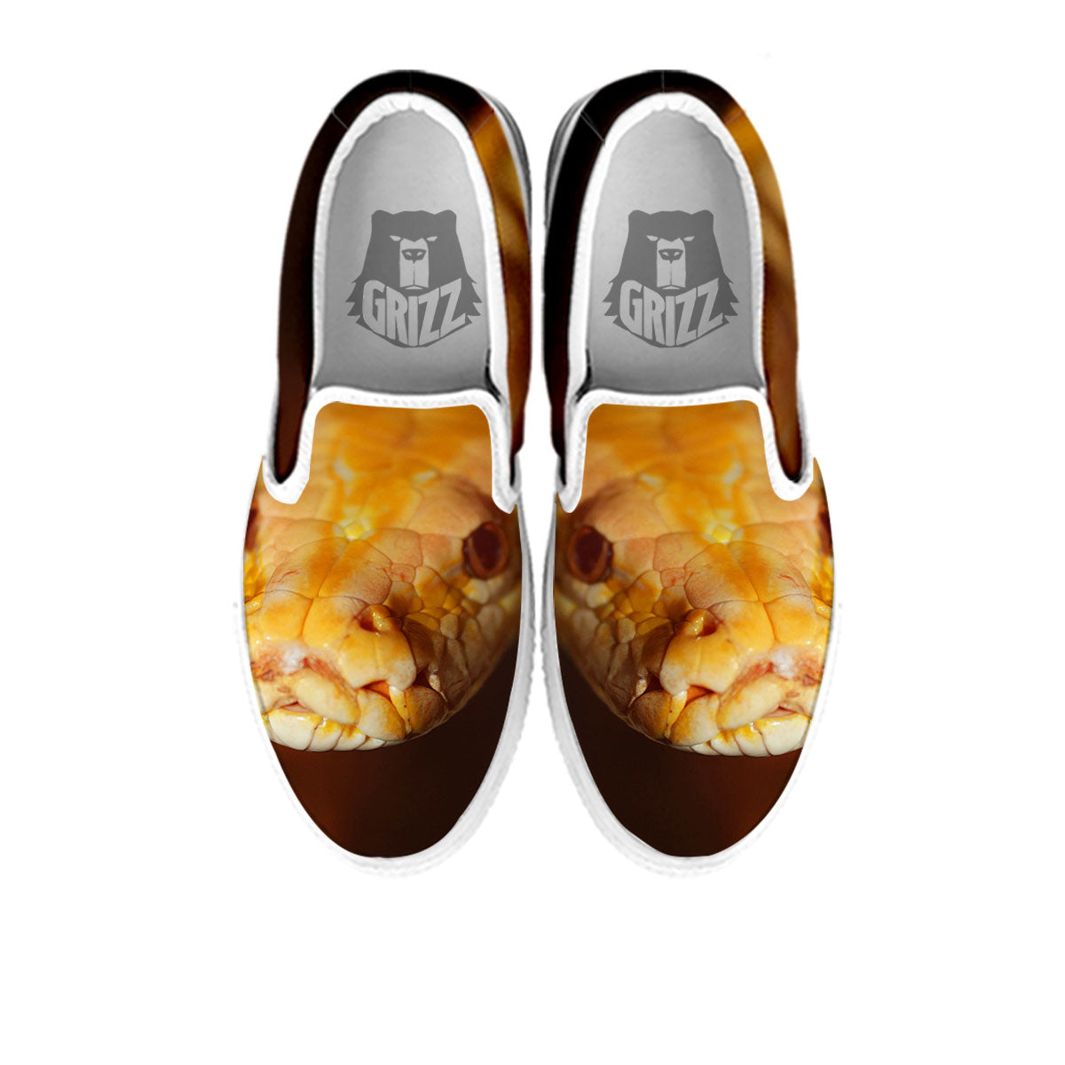 Snake Albino Print White Slip On Shoes-grizzshop