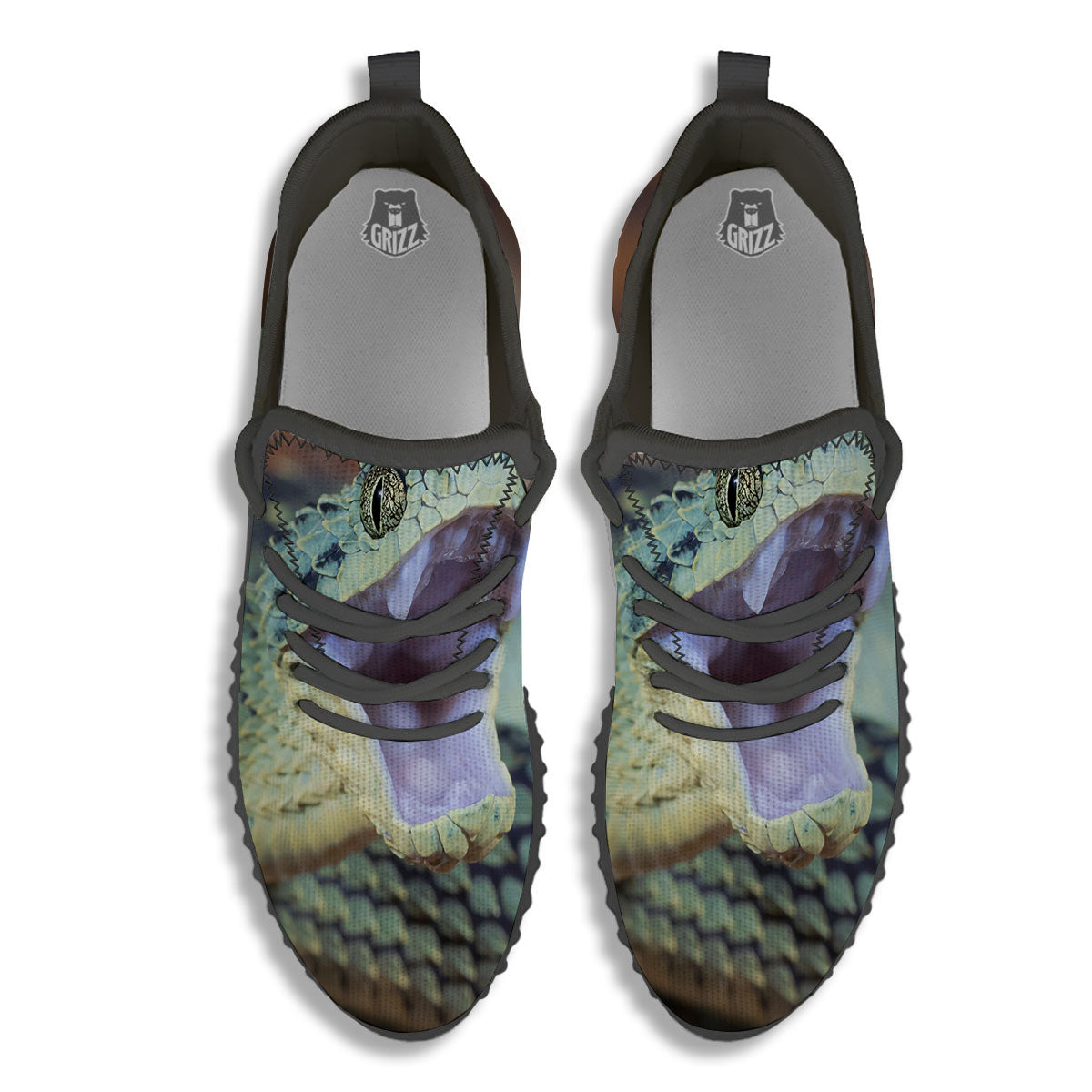 Snake Atheris Nitschei Print Black Walking Shoes-grizzshop