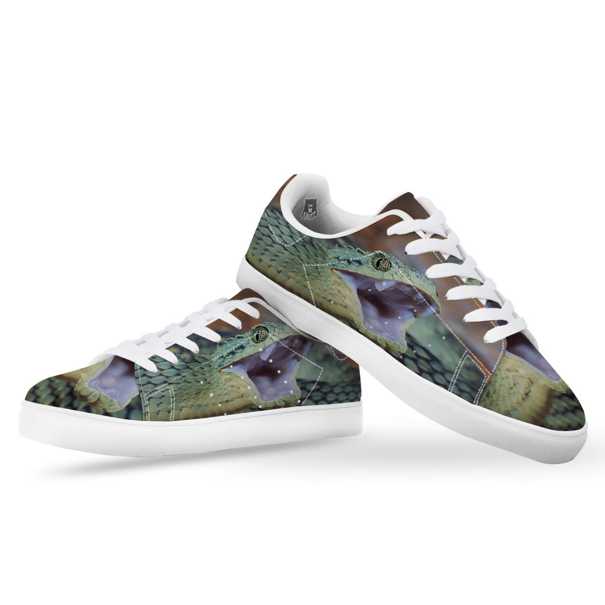 Snake Atheris Nitschei Print White Low Top Sneakers-grizzshop