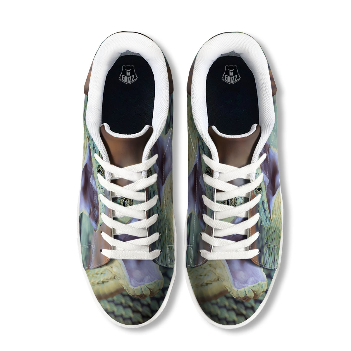 Snake Atheris Nitschei Print White Low Top Sneakers-grizzshop