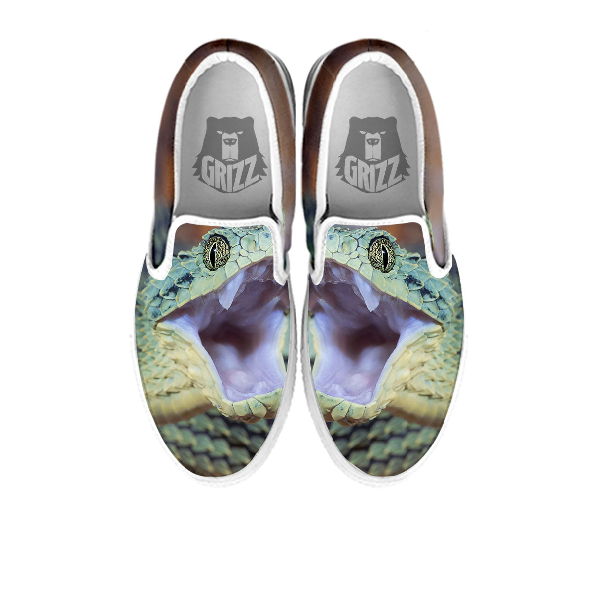 Snake Atheris Nitschei Print White Slip On Shoes-grizzshop