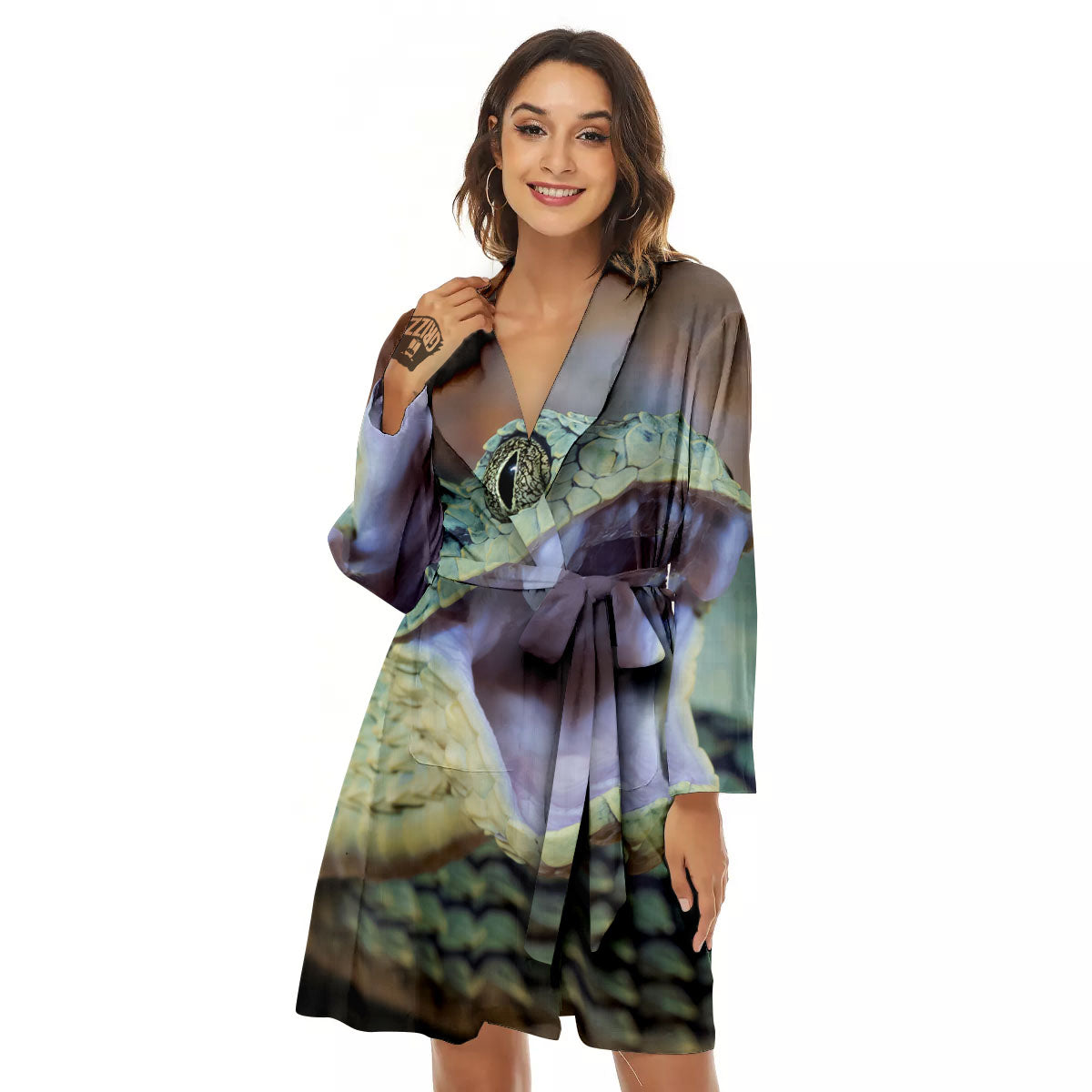 Snake Atheris Nitschei Print Women's Robe-grizzshop