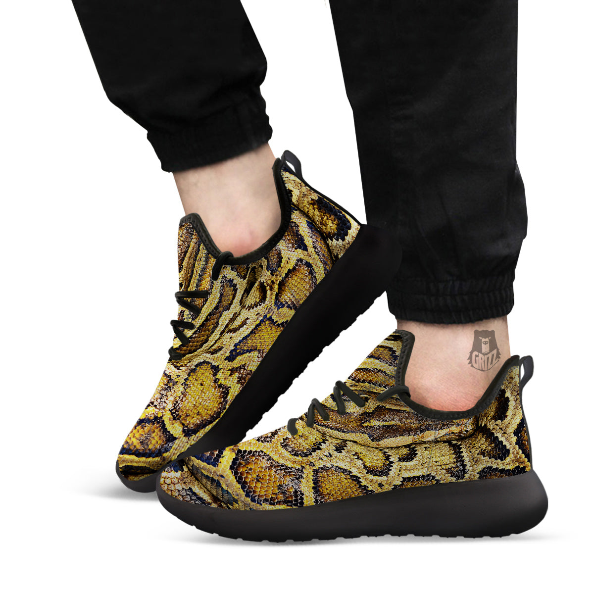 Snake Burmese Python Print Black Athletic Shoes-grizzshop