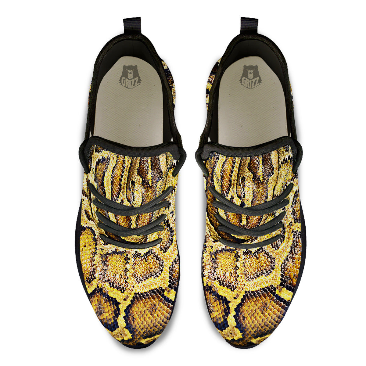 Snake Burmese Python Print Black Athletic Shoes-grizzshop