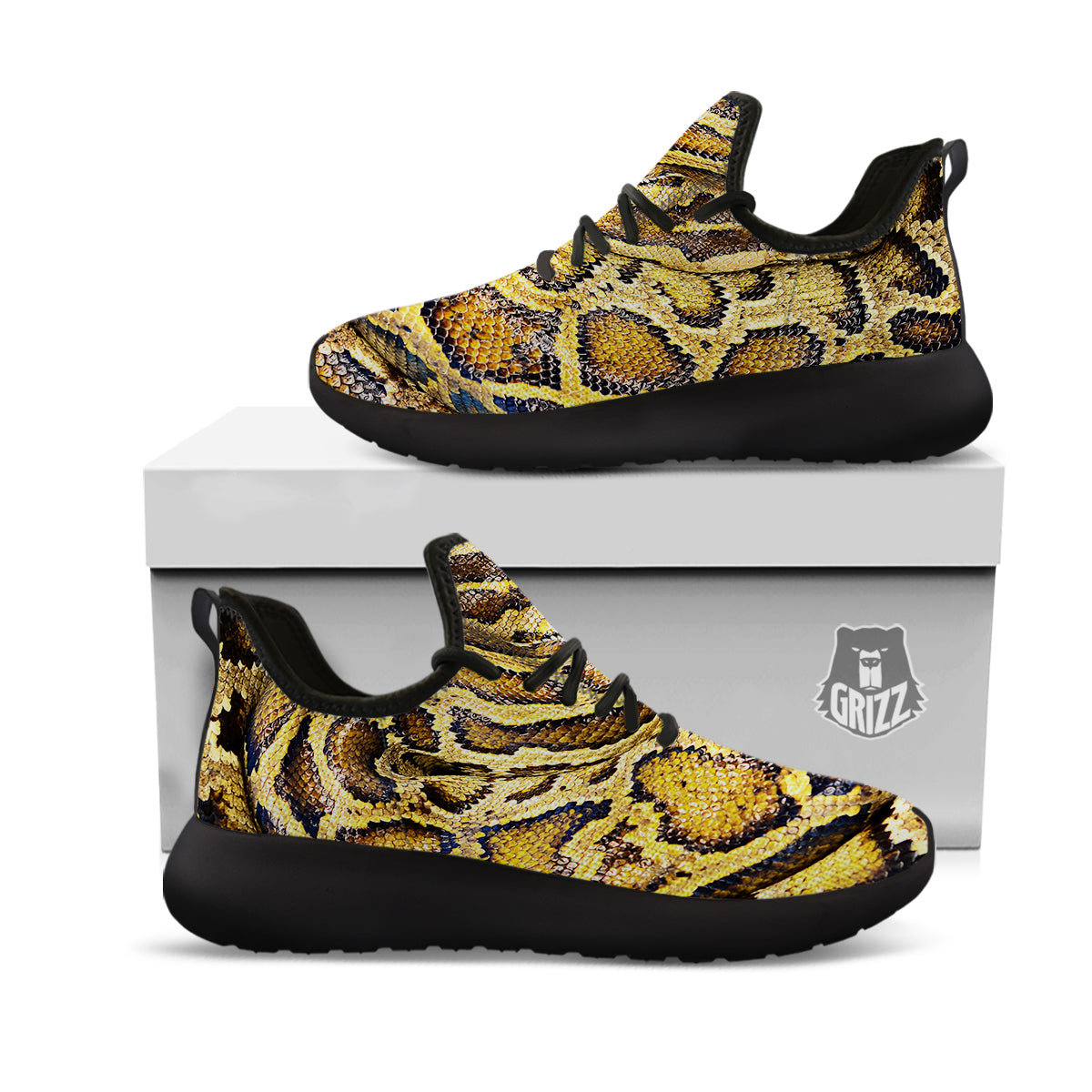 Snake Burmese Python Print Black Athletic Shoes-grizzshop