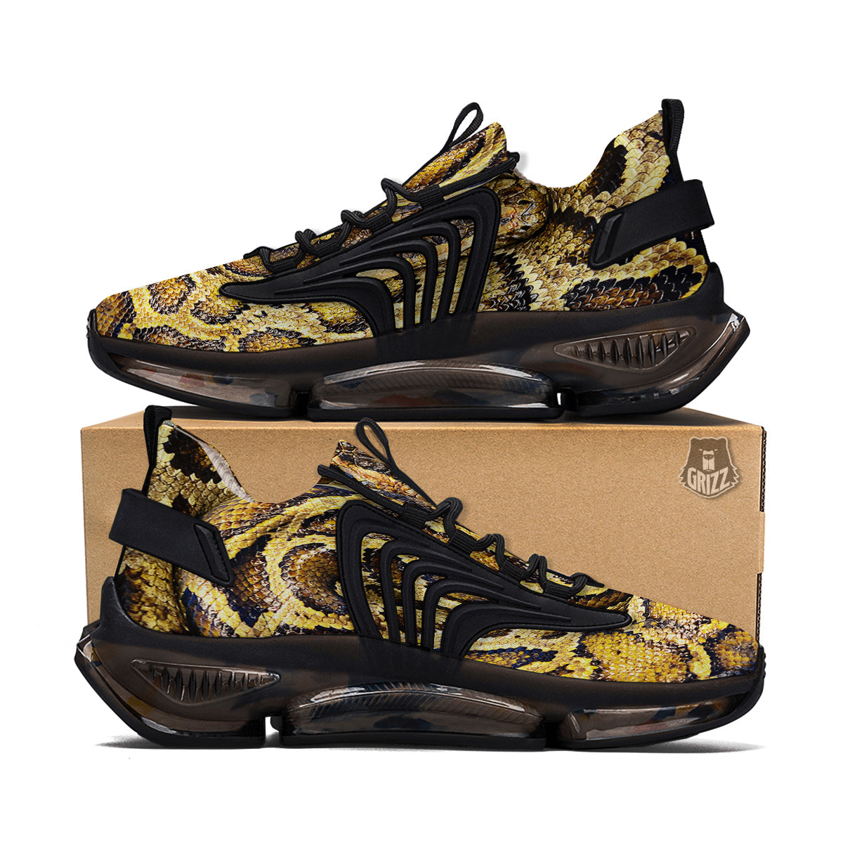 Snake Burmese Python Print Black Gym Shoes-grizzshop