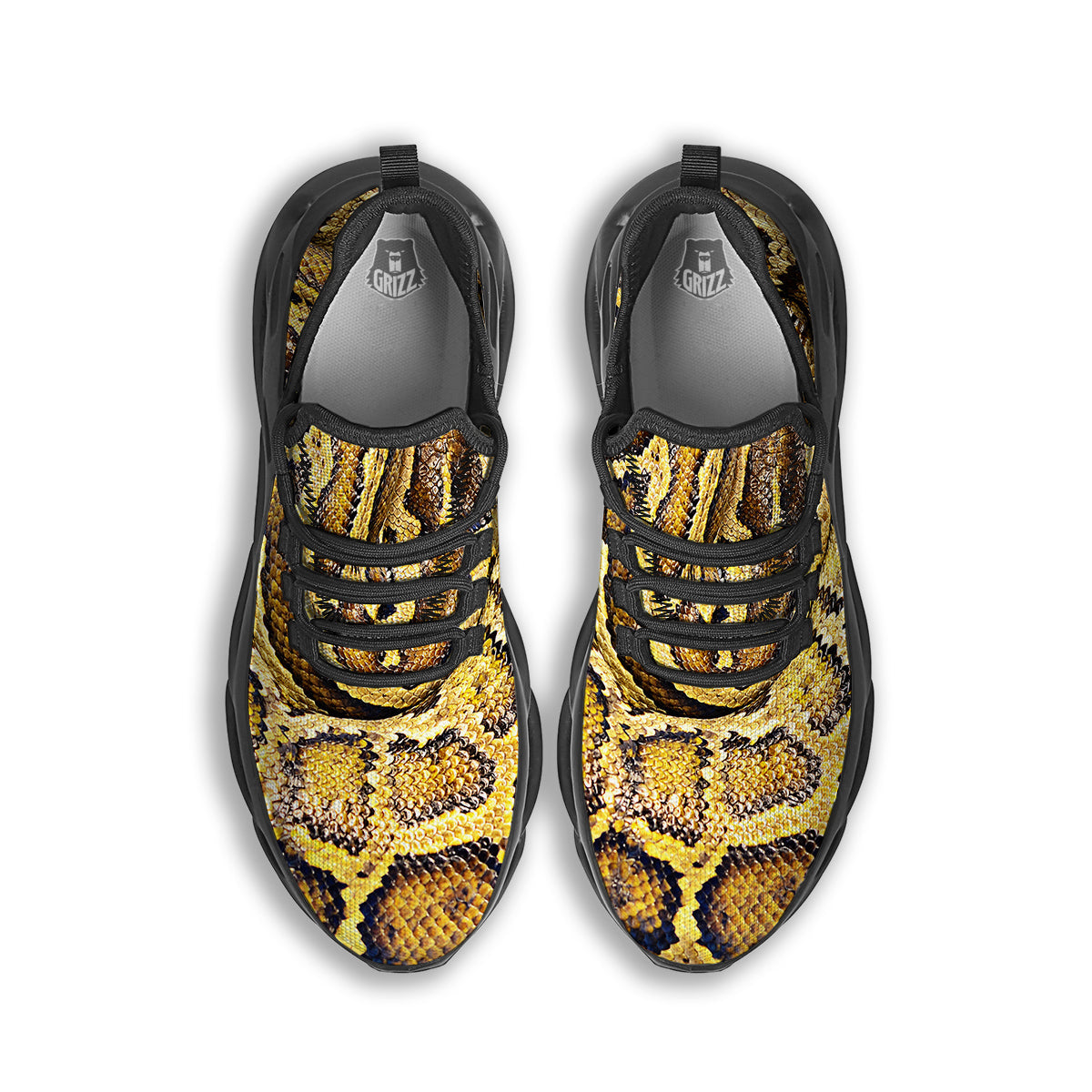 Snake Burmese Python Print Black Running Shoes-grizzshop