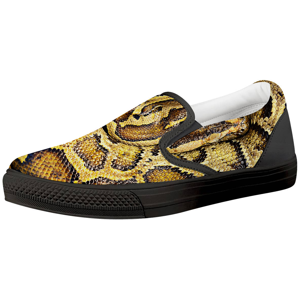 Snake Burmese Python Print Black Slip On Shoes-grizzshop