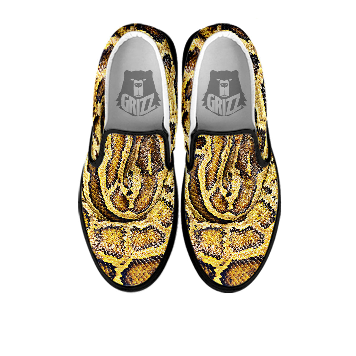 Snake Burmese Python Print Black Slip On Shoes-grizzshop