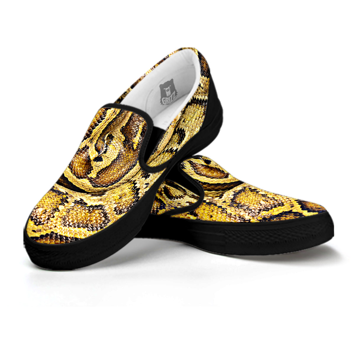 Snake Burmese Python Print Black Slip On Shoes-grizzshop