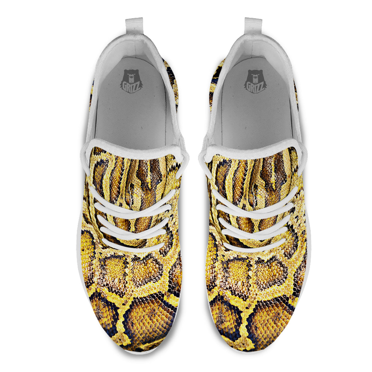 Snake Burmese Python Print White Athletic Shoes-grizzshop