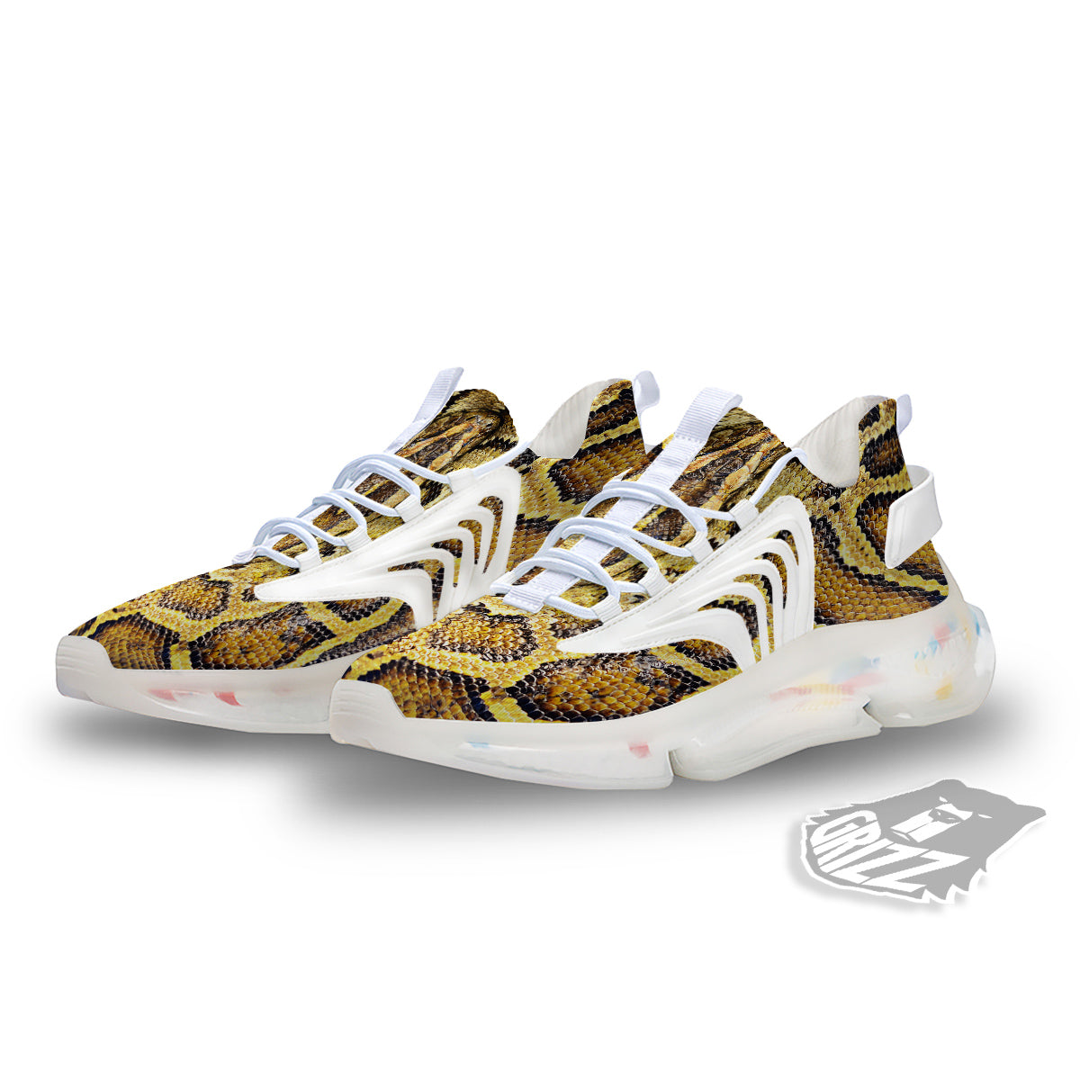 Snake Burmese Python Print White Gym Shoes-grizzshop