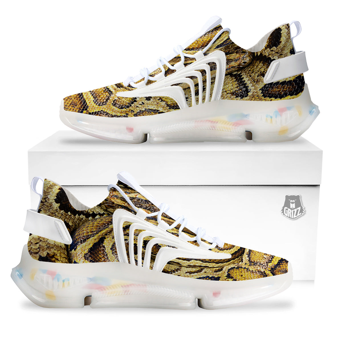 Snake Burmese Python Print White Gym Shoes-grizzshop