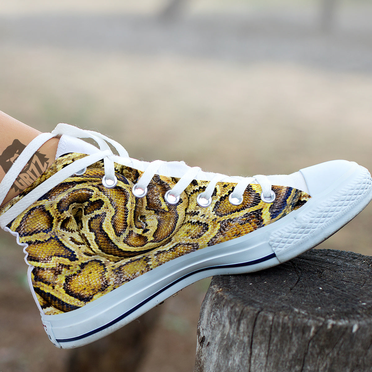 Snake Burmese Python Print White High Top Shoes-grizzshop