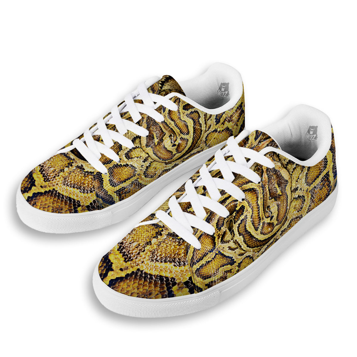Snake Burmese Python Print White Low Top Sneakers-grizzshop