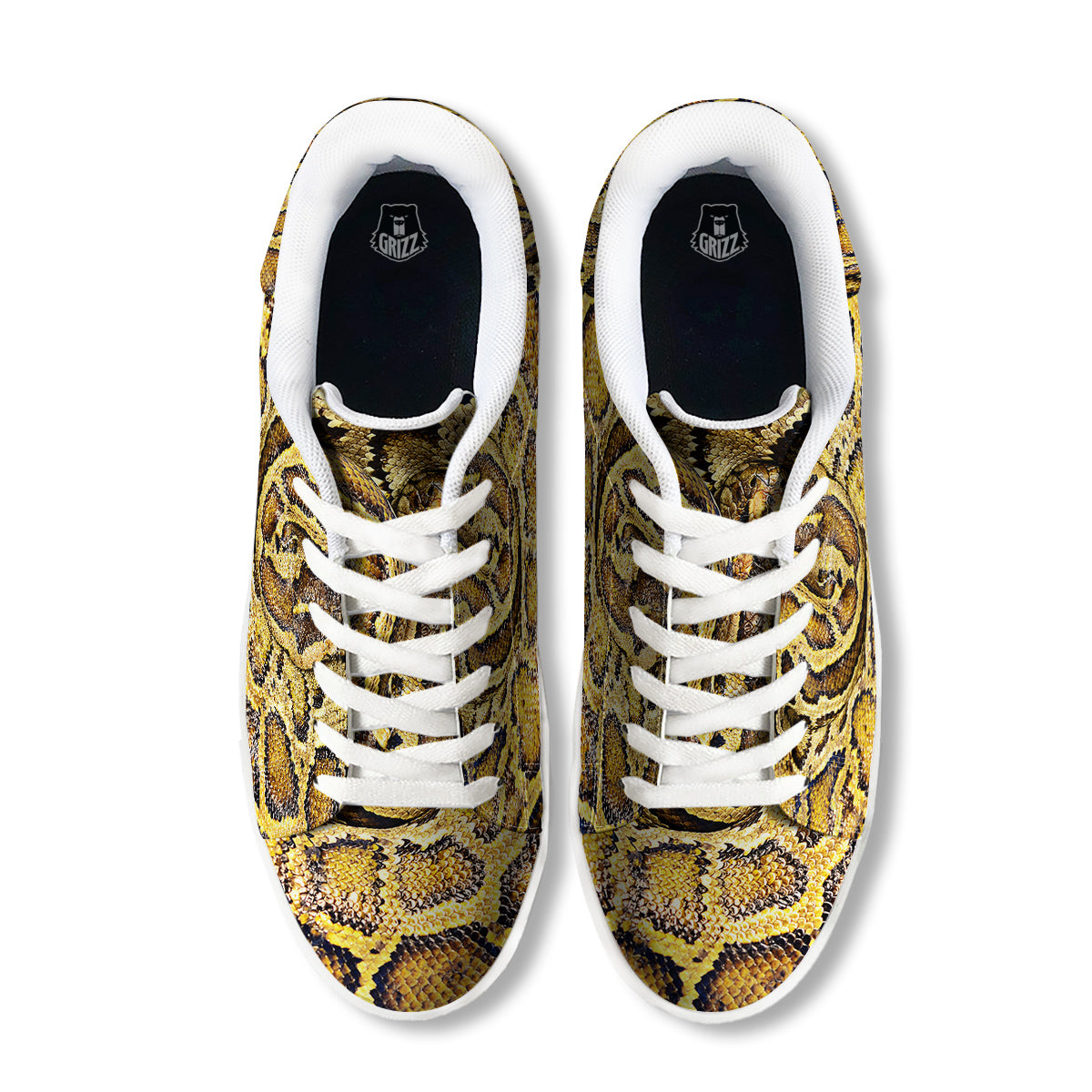 Snake Burmese Python Print White Low Top Sneakers-grizzshop