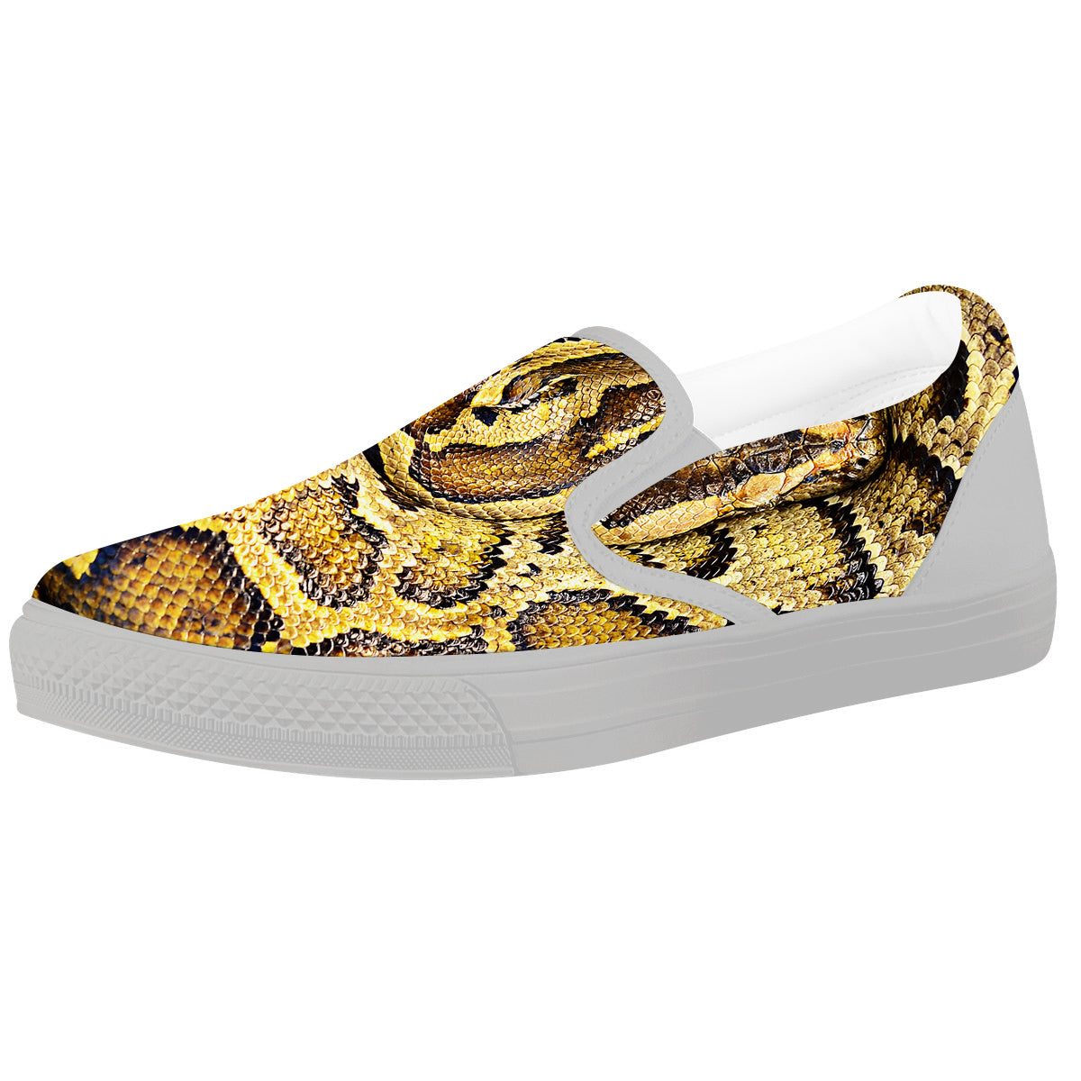 Snake Burmese Python Print White Slip On Shoes-grizzshop