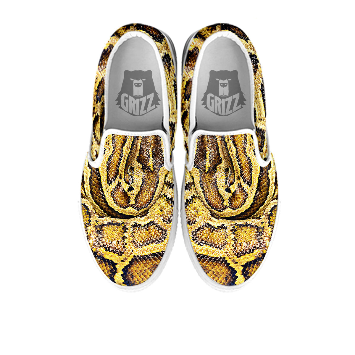 Snake Burmese Python Print White Slip On Shoes-grizzshop