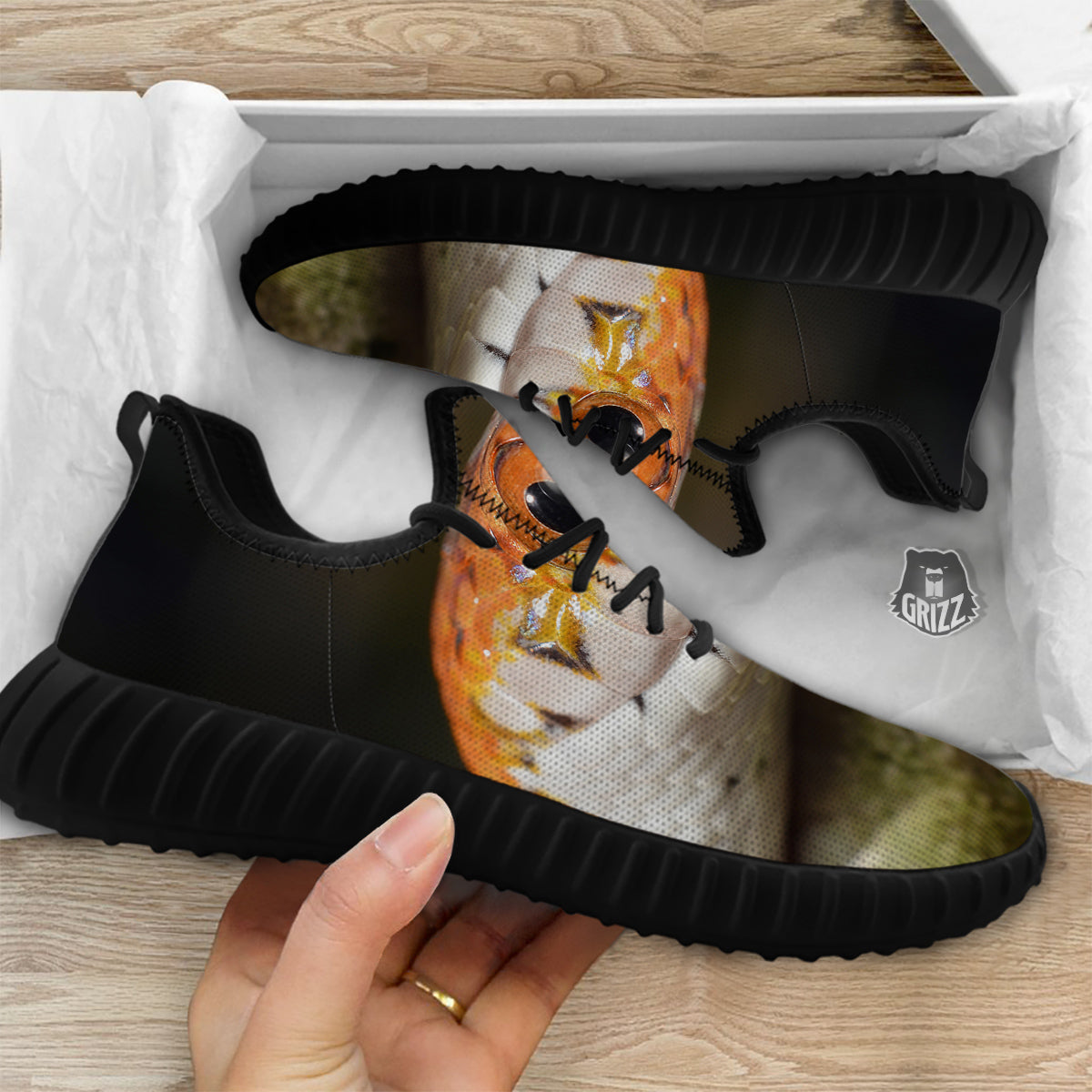 Snake Corn Print Black Walking Shoes-grizzshop