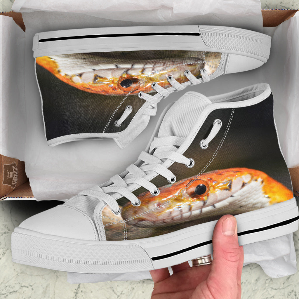 Snake Corn Print White High Top Shoes-grizzshop