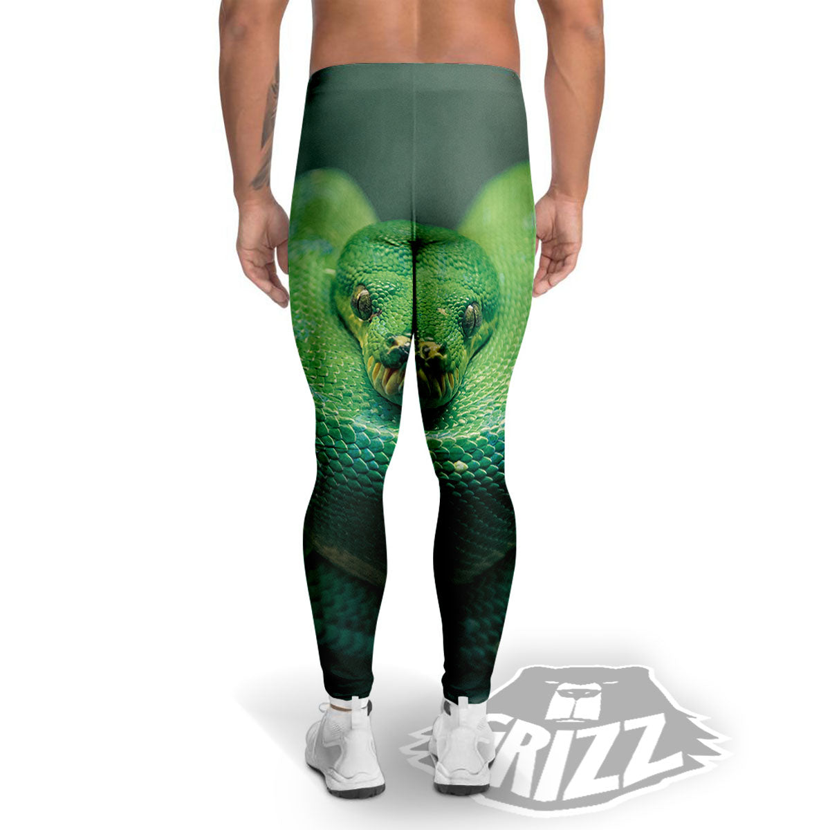 Snake Emerald Tree Boa Print Men's Leggings-grizzshop