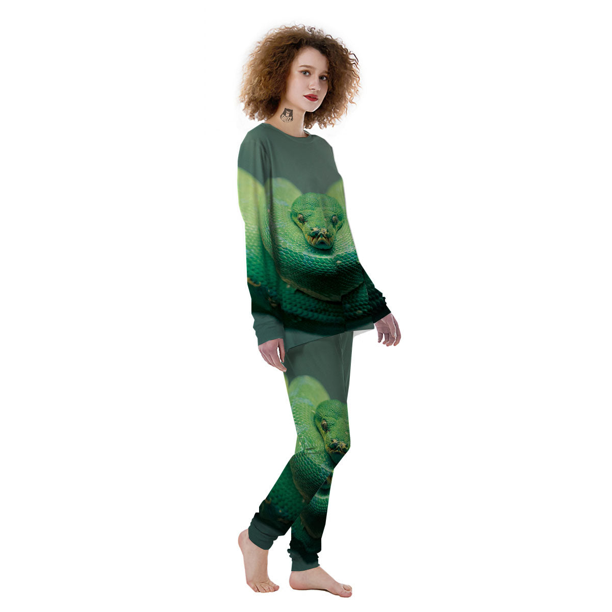 Snake Emerald Tree Boa Print Women's Pajamas-grizzshop