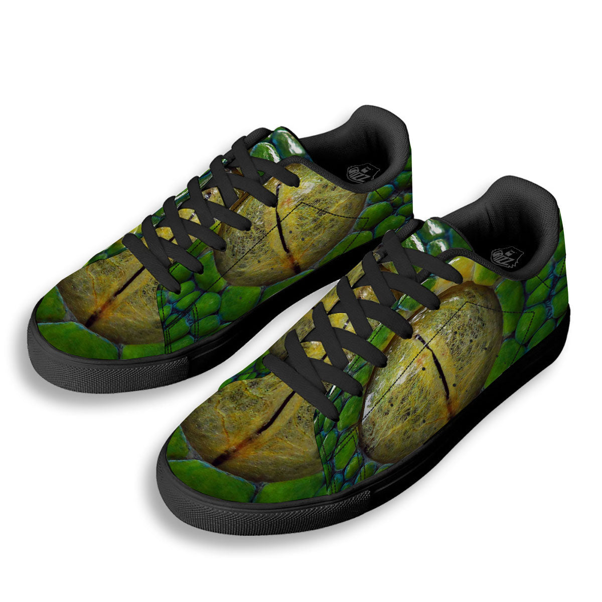 Snake Eye Green Print Black Low Top Sneakers-grizzshop