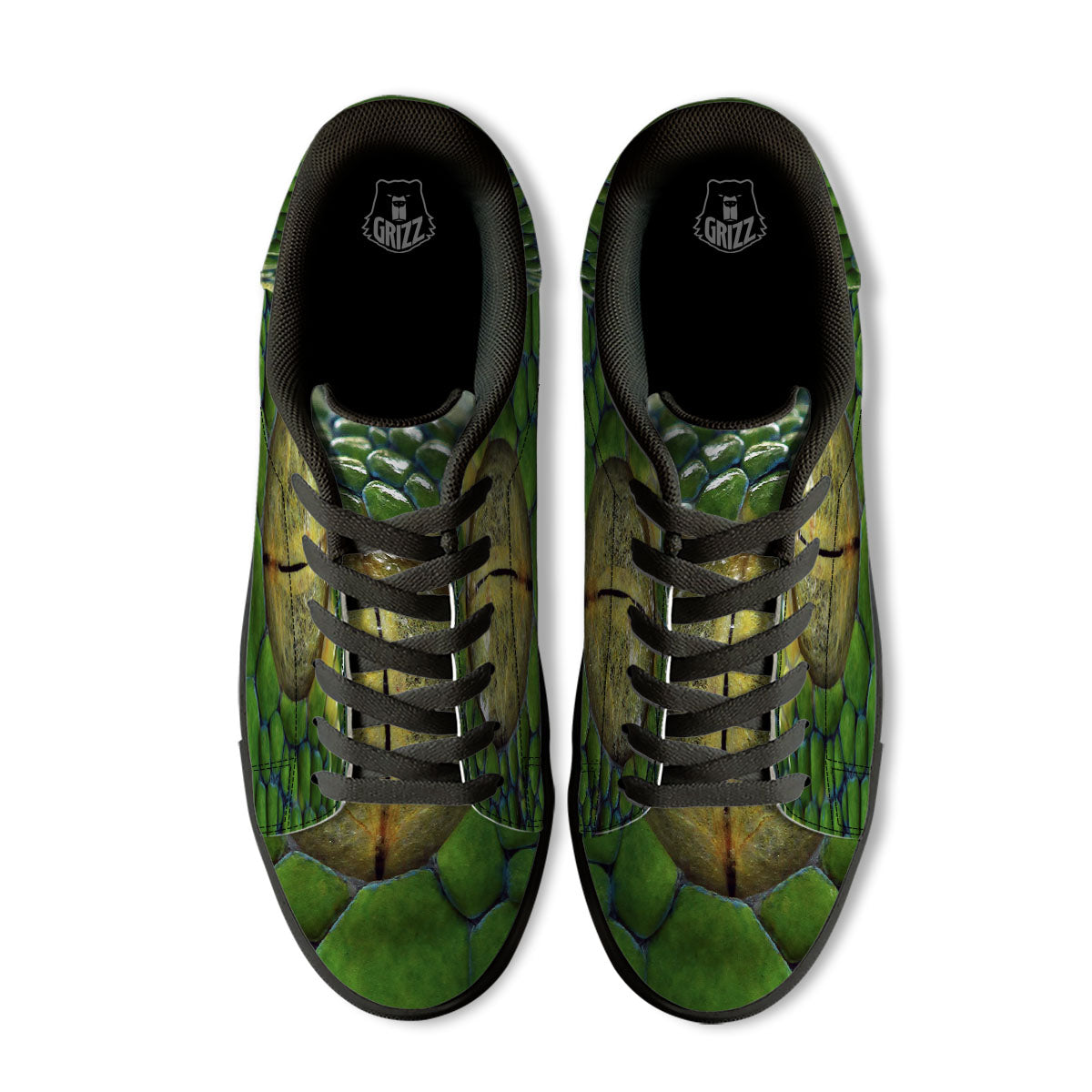 Snake Eye Green Print Black Low Top Sneakers-grizzshop