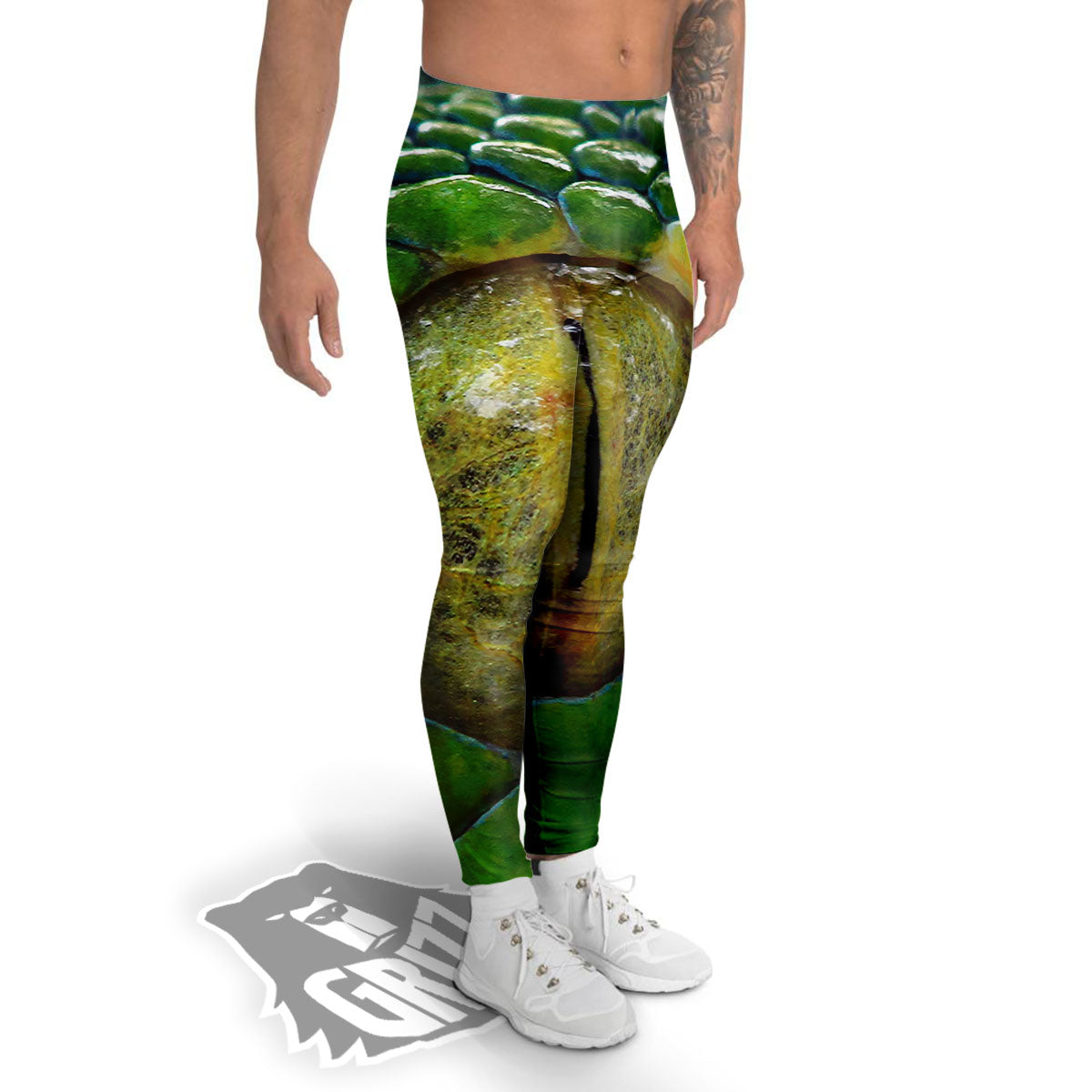 Snake Eye Green Print Men's Leggings-grizzshop