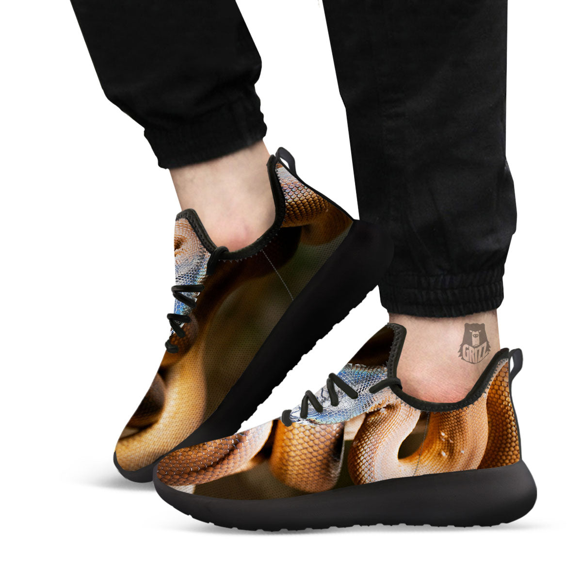 Snake Leiopython Print Black Athletic Shoes-grizzshop