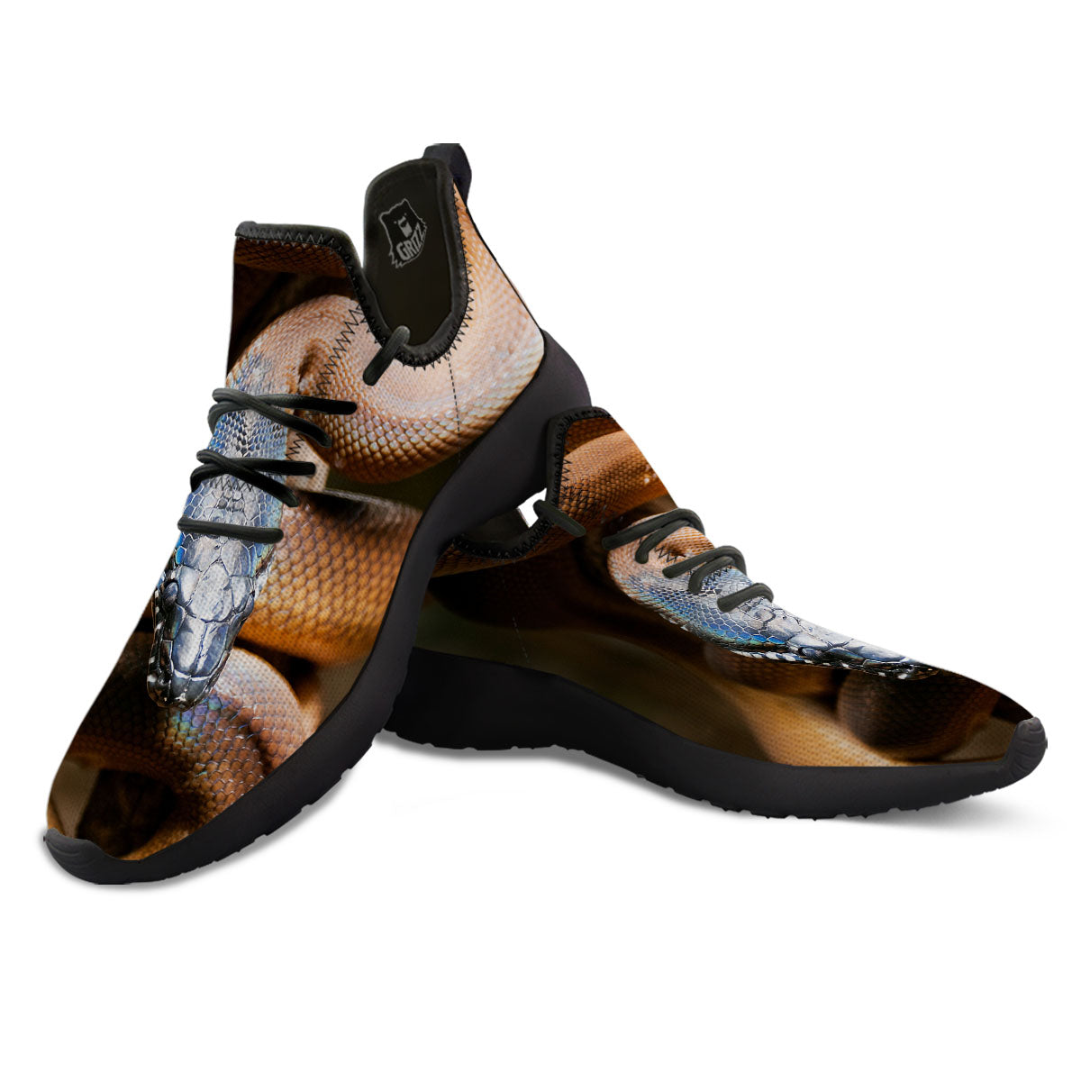 Snake Leiopython Print Black Athletic Shoes-grizzshop
