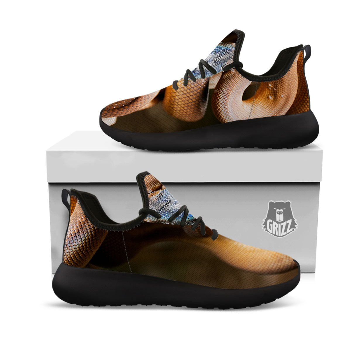 Snake Leiopython Print Black Athletic Shoes-grizzshop