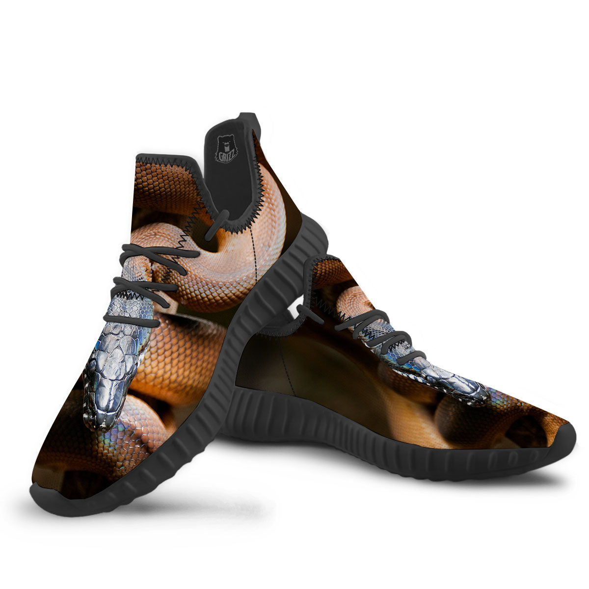 Snake Leiopython Print Black Walking Shoes-grizzshop