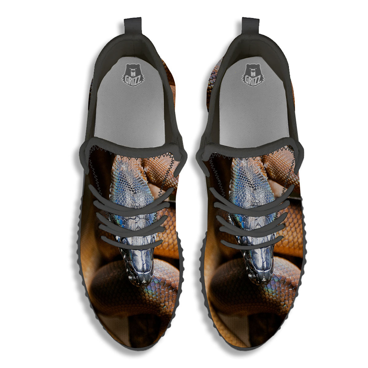 Snake Leiopython Print Black Walking Shoes-grizzshop