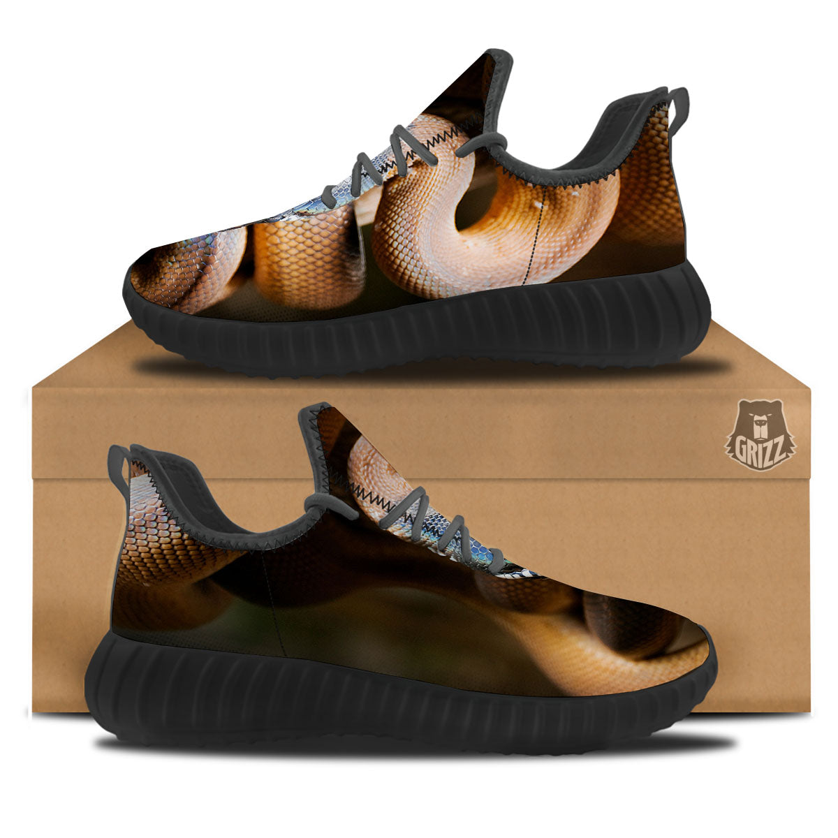 Snake Leiopython Print Black Walking Shoes-grizzshop