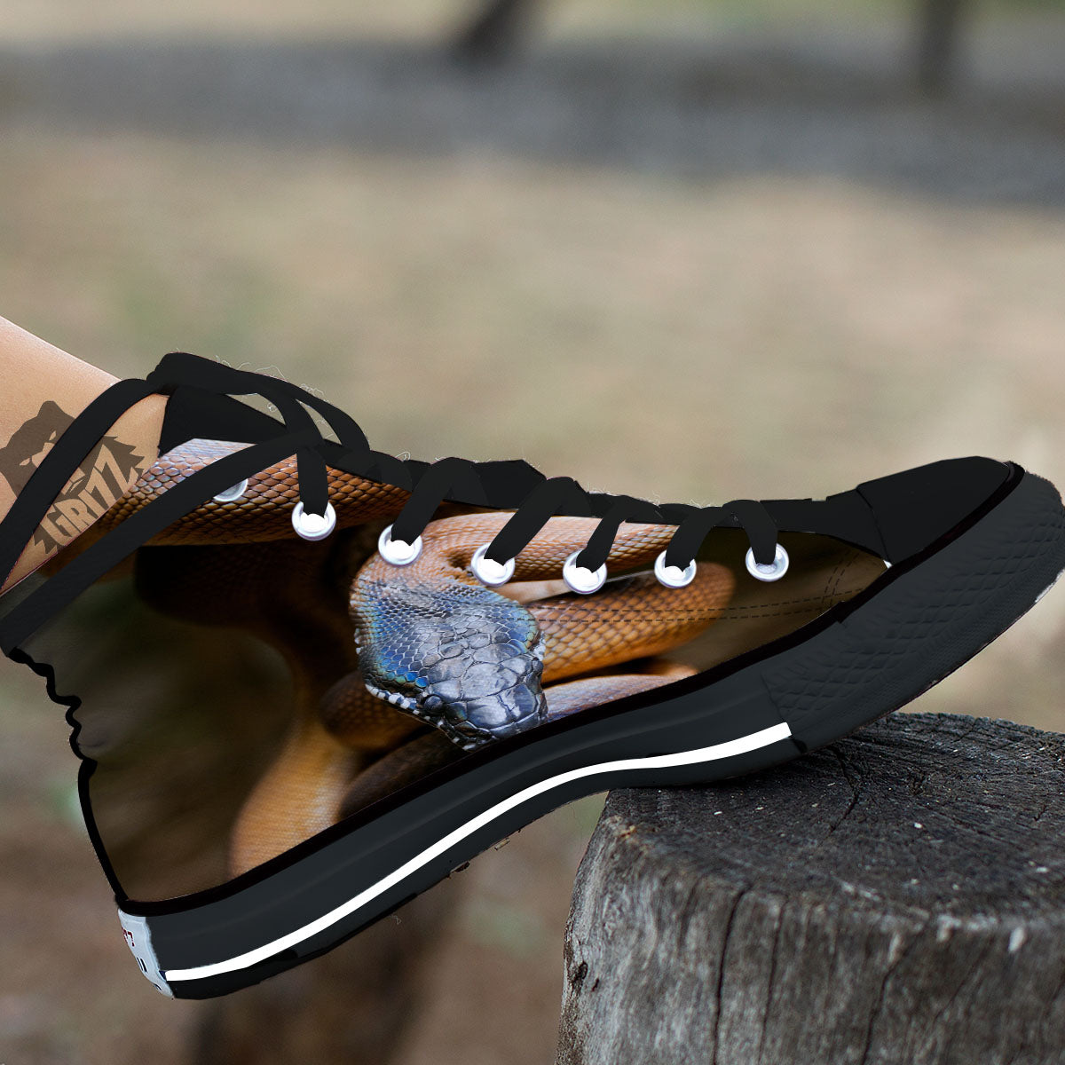 Snake Leiopython Print High Top Shoes-grizzshop