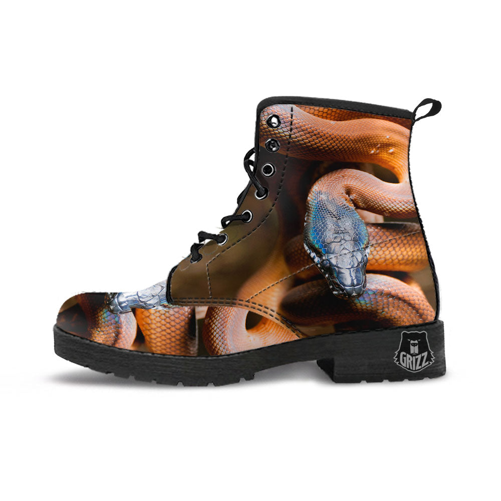 Snake Leiopython Print Leather Boots-grizzshop