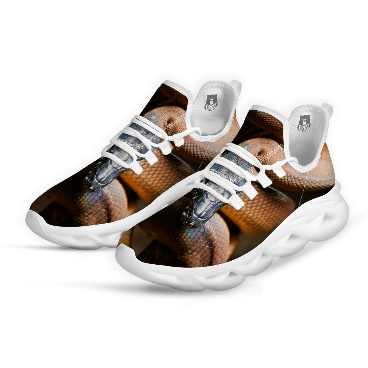 Snake Leiopython Print White Running Shoes-grizzshop