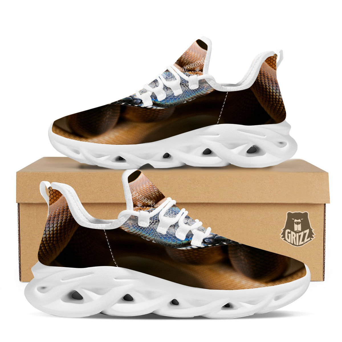 Snake Leiopython Print White Running Shoes-grizzshop